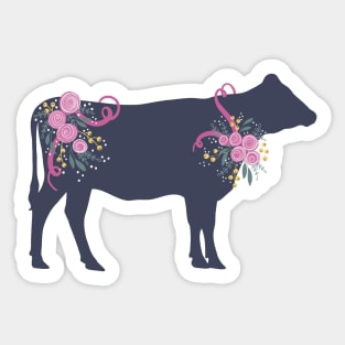 Country Cow with Floral Bouquet Sticker